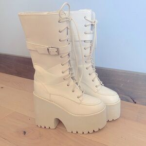 White Buckle Platform Boots